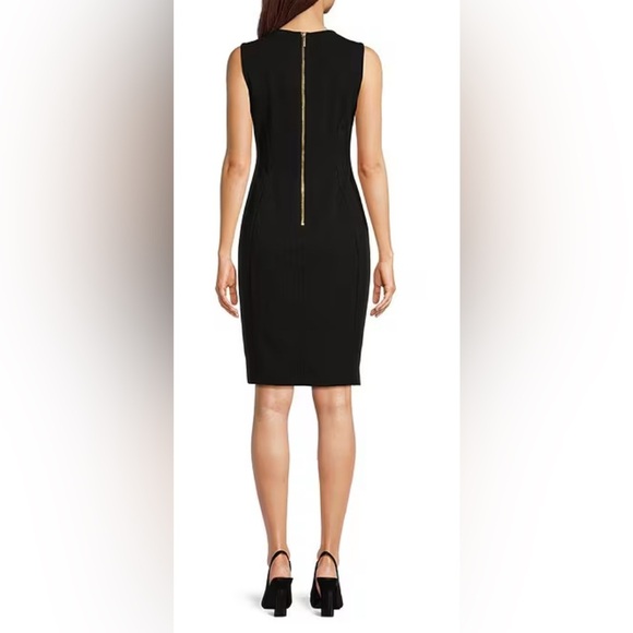 Calvin Klein Seam Front Scuba Crepe Crew Neck Sheath Dress - Black - Picture 1 of 2